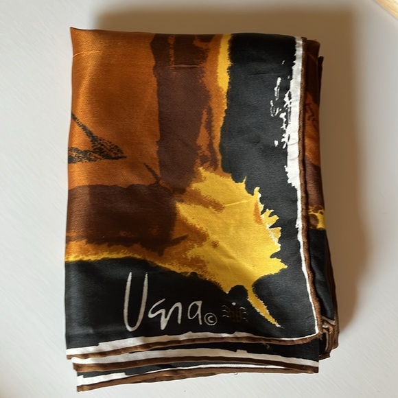 Vintage Vera Neumann Silk Blend Scarf Abstract Kaleidoscope Brown Gold Square - Picture 8 of 9